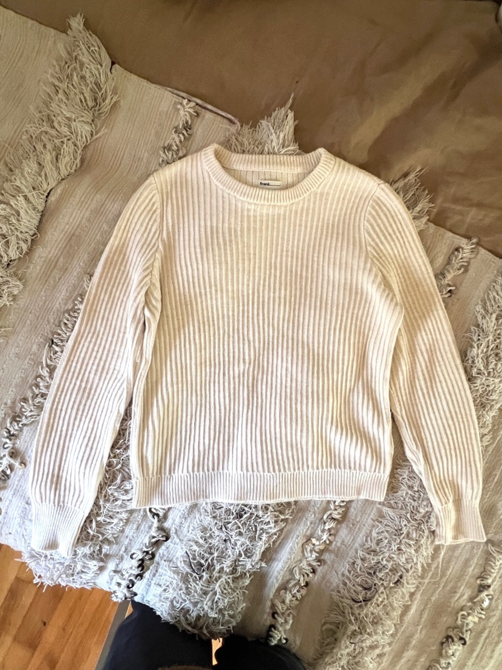 Frank and Oak Cream Cotton Crew Sweater Womens Medium